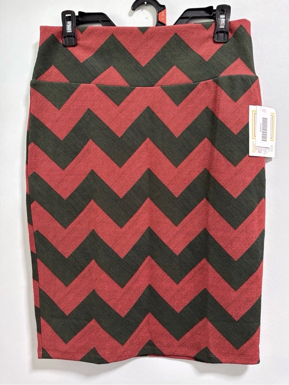 Lularoe Cassie Chevron Pencil Skirt in Brick Red and Olive Med NWT